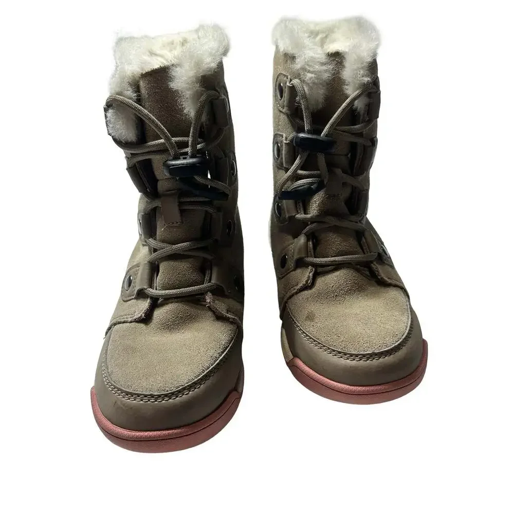 Sorel Explorer Joan Waterproof Kids Winter Boots Faux Fur Suede Youth 3 EU 34